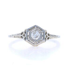 White Gold Diamond Art Deco Solitaire Engagement Ring 18k European .20ct Vintage